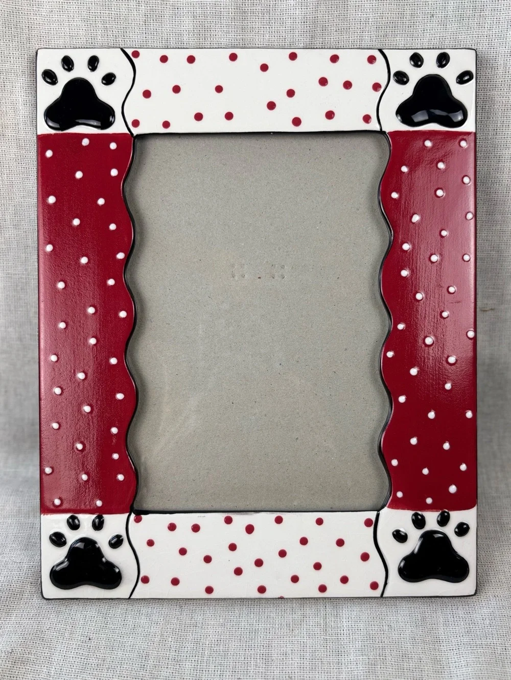 VTG Boyds Home Ceramic Paw Print Pet Photo Frame Red White 5x7 Dog Cat 2004